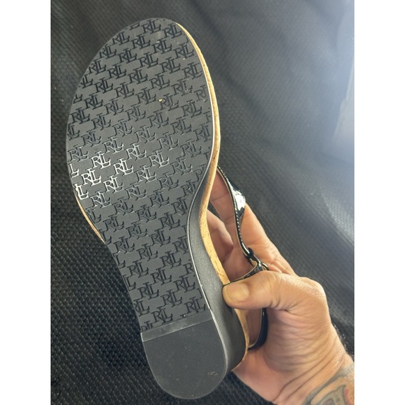 Lauren Ralph Lauren Naris Cork Wedge Sandals Buckle T-strap Thong Size 8.5 B - Picture 13 of 14